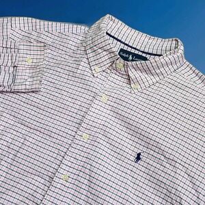 Ralph Lauren Button Down Shirt Mens XXL Pink Blue Tattersall Classic Fit Pony